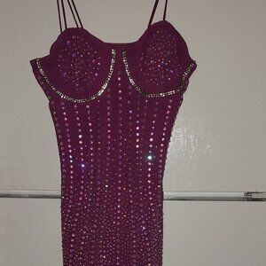 Magenta Mesh Dress with Stones